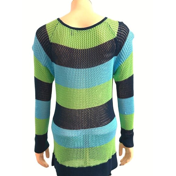 525 America Mesh Stripe Sweater Perfect For Beach Coverups Coastal Mischief - Picture 6 of 13